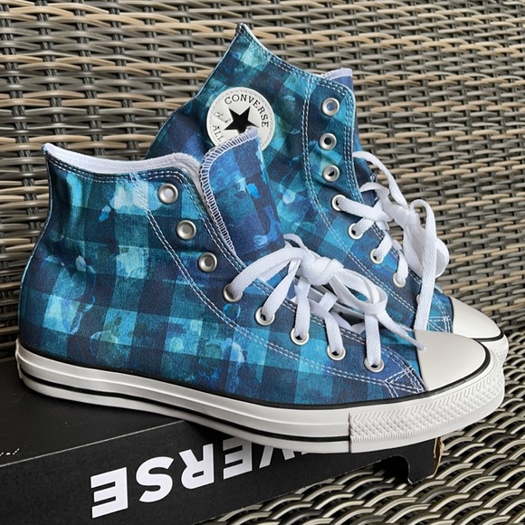 Converse Ctas Hi Blue Plaid/White/Black MEN`S - Picture 7 of 16